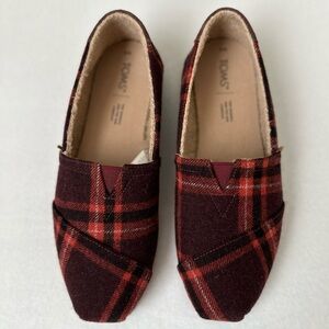 Toms Wool Blend Alpargata Wrap Barn Red Plaid Slip On Shoes Women